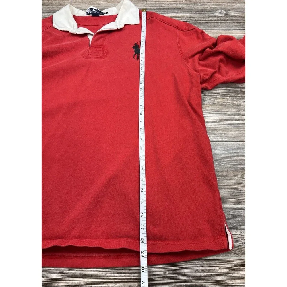 Y2K Polo by Ralph‎ Lauren Red Rugby Shirt Mens XL Old Money Big Pony Chest Logo
